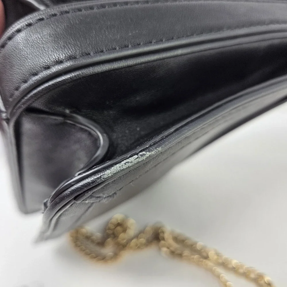 Tory Burch Duet Chain Flower Convertible Black Leather Shoulder Bag Gold Strap